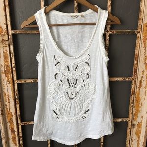 True Grit White Embroidered Tank Top